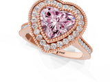 Rose gold Fancy Pink Heart  Diamond Halo Ring with Milgrain Frame and Pavé Band_60