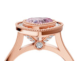Rose gold Fancy Pink Heart  Diamond Halo Ring with Milgrain Frame and Pavé Band_63