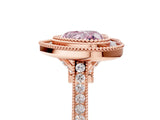 Rose gold Fancy Pink Heart  Diamond Halo Ring with Milgrain Frame and Pavé Band_64