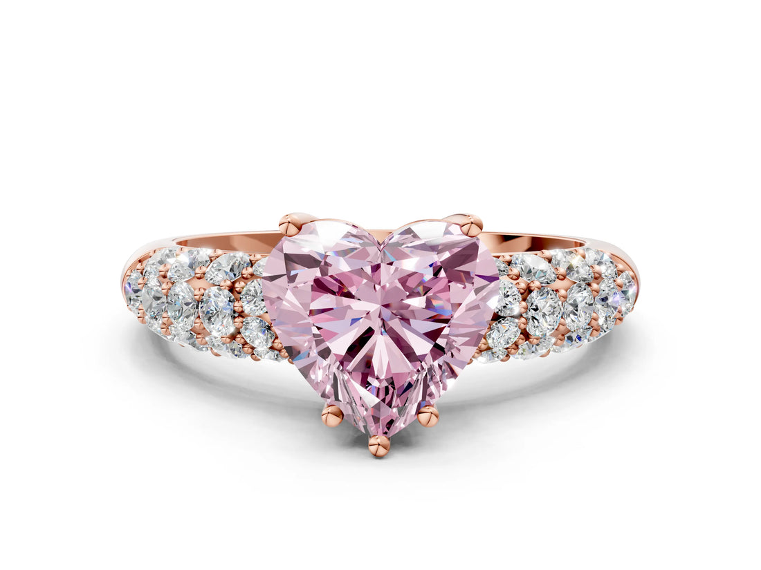 Rose gold Fancy Pink Heart  Diamond Pavé Band Solitaire Ring with Four-Prong Setting_49