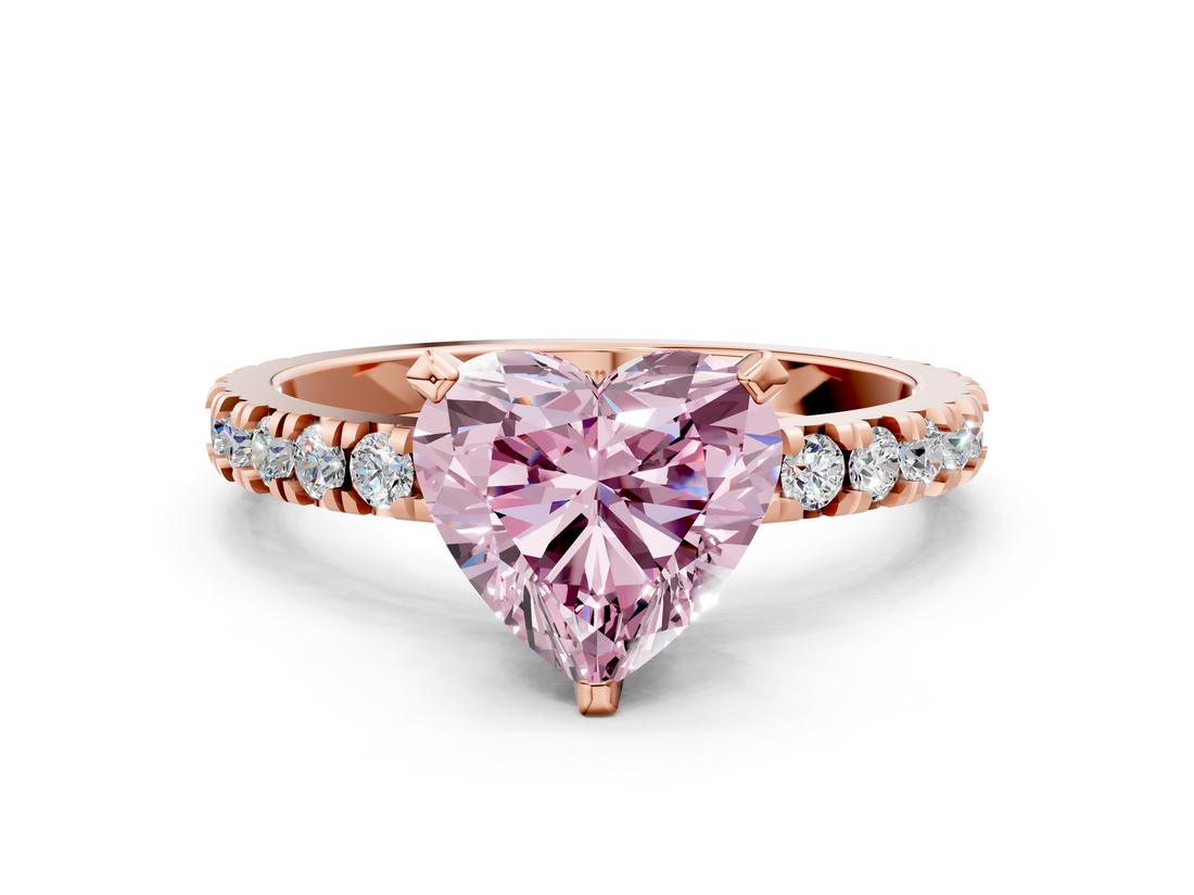 Rose gold Fancy Pink Heart  Diamond Pavé Band Solitaire with Four-Prong Setting_204