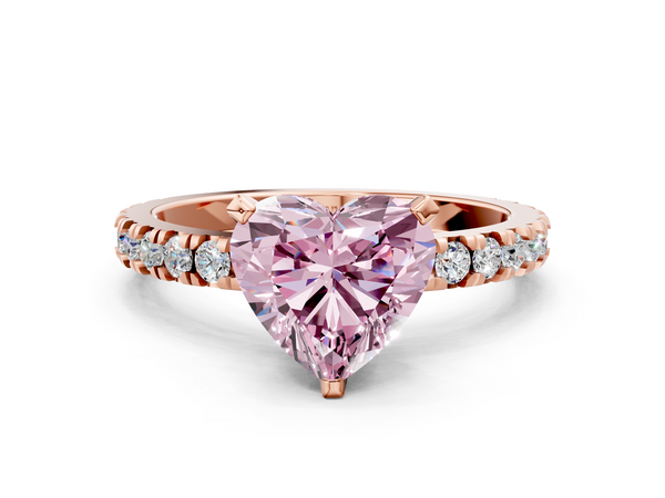 Rose gold Fancy Pink Heart  Diamond Pavé Band Solitaire with Four-Prong Setting