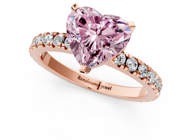 Rose gold Fancy Pink Heart  Diamond Pavé Band Solitaire with Four-Prong Setting