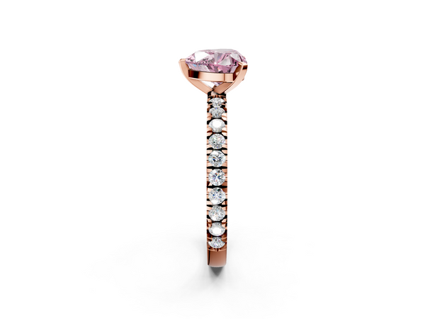 Rose gold Fancy Pink Heart  Diamond Pavé Band Solitaire with Four-Prong Setting