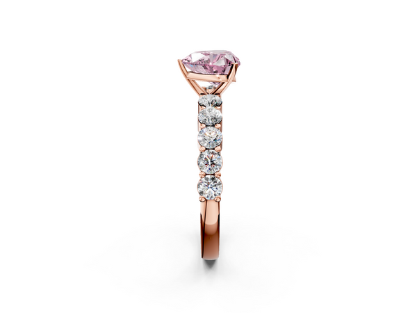 Rose gold Fancy Pink Heart  Diamond Solitaire Ring with Shared Prong Round Side Stones
