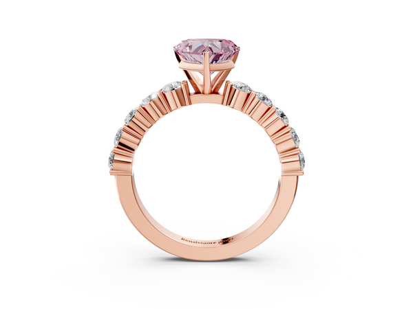 Rose gold Fancy Pink Heart  Diamond Solitaire Ring with Shared Prong Round Side Stones