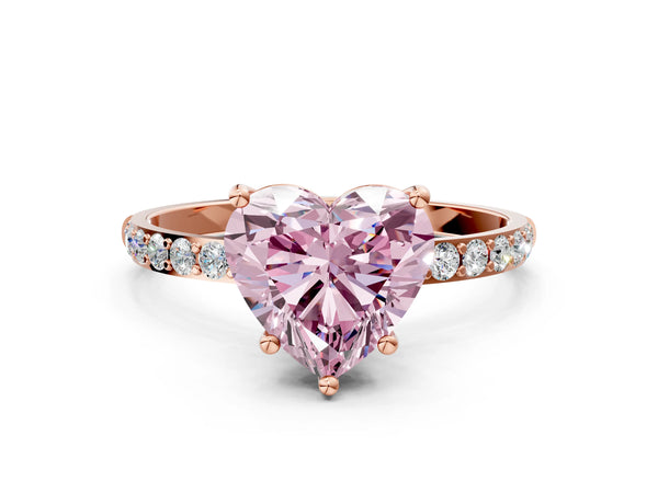 Rose gold Fancy Pink Heart  Diamond Pavé Band with Six-Prong Setting