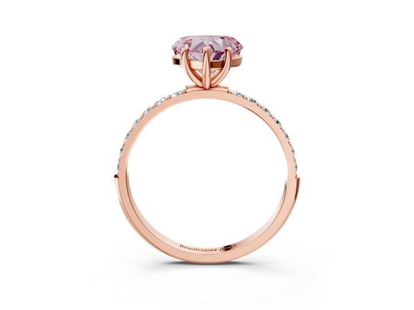 Rose gold Fancy Pink Heart  Diamond Pavé Band with Six-Prong Setting