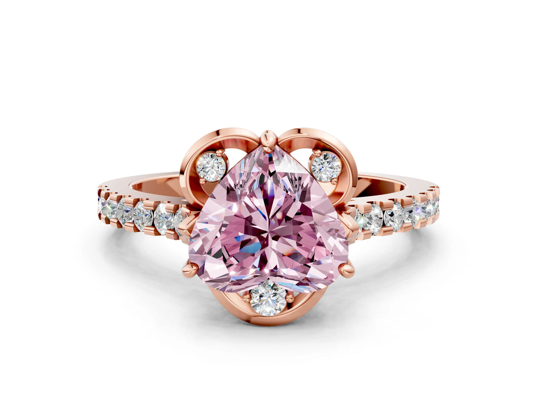 Rose gold Fancy Pink Heart  Diamond Pave Band with Floral Prong Setting_27