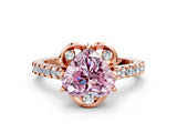Rose gold Fancy Pink Heart  Diamond Pave Band with Floral Prong Setting_27