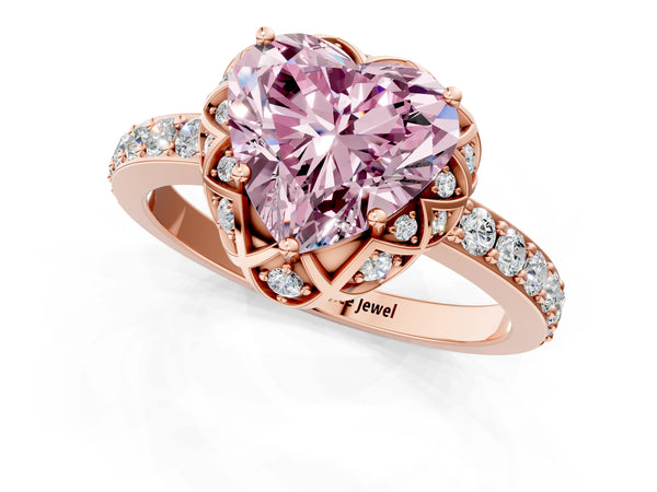 Rose gold Fancy Pink Heart  Diamond Solitaire Ring with Shared Prong Pavé Band