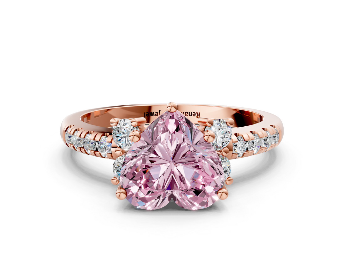 Rose gold Fancy Pink Heart  Diamond Three-Stone Pave Band with Four-Prong Setting_20