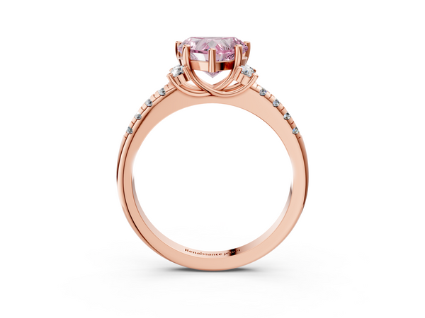 Rose gold Fancy Pink Heart  Diamond Three-Stone Pave Band with Four-Prong Setting