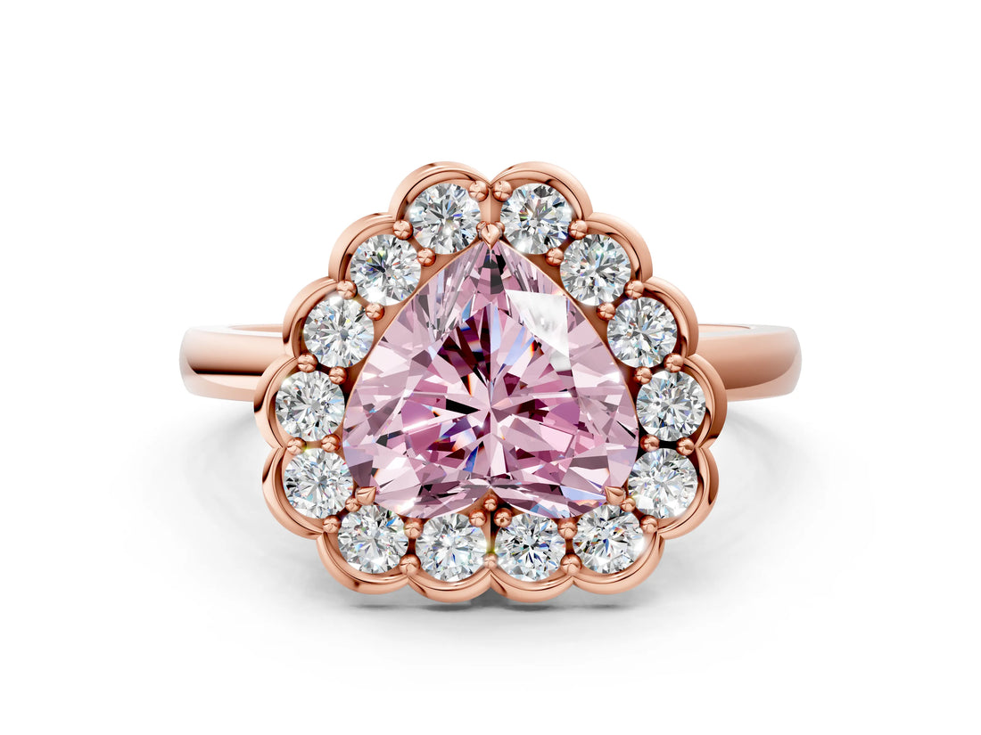 Rose gold Fancy Pink Heart  Halo Cluster Diamond Engagement Ring with Solitaire Band and Prong Setting_49