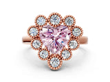 Rose gold Fancy Pink Heart  Halo Diamond Cluster Engagement Ring with Milgrain Bezel Setting and Solitaire Band_27