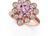 Rose gold Fancy Pink Heart  Halo Diamond Cluster Engagement Ring with Milgrain Bezel Setting and Solitaire Band_28