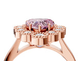 Rose gold Fancy Pink Heart  Halo Diamond Cluster Engagement Ring with Milgrain Bezel Setting and Solitaire Band_31