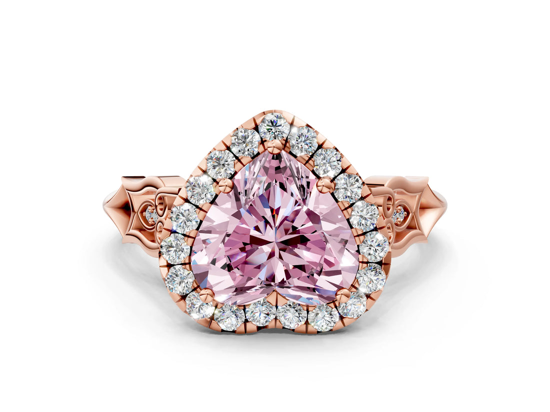 Rose gold Fancy Pink Heart  Halo Diamond Engagement Ring with Filigree Band and Four-Prong Setting_81
