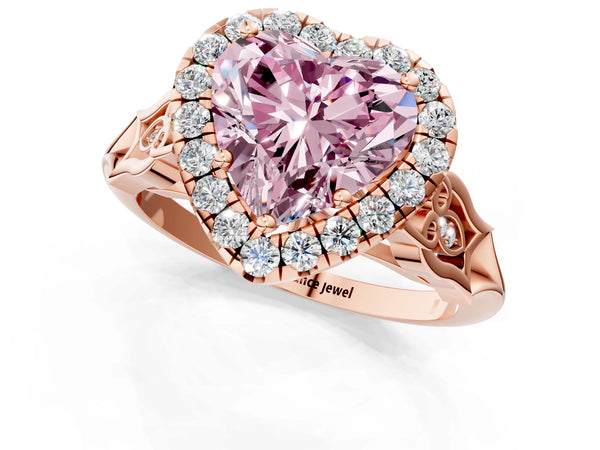 Rose gold Fancy Pink Heart  Halo Diamond Engagement Ring with Filigree Band and Four-Prong Setting