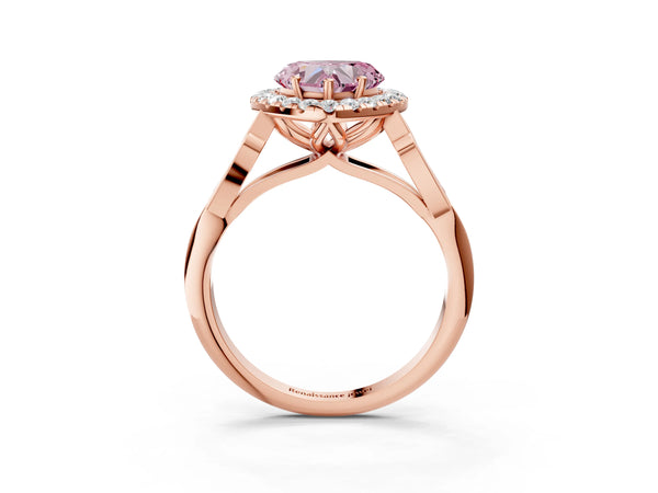 Rose gold Fancy Pink Heart  Halo Diamond Engagement Ring with Filigree Band and Four-Prong Setting