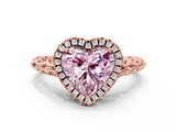 Rose gold Fancy Pink Heart  Halo Diamond Engagement Ring with Intricate Filigree Band and Four-Prong Setting_36