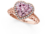 Rose gold Fancy Pink Heart  Halo Diamond Engagement Ring with Intricate Filigree Band and Four-Prong Setting_37