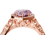 Rose gold Fancy Pink Heart  Halo Diamond Engagement Ring with Intricate Filigree Band and Four-Prong Setting_40