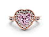 Rose gold Fancy Pink Heart  Halo Diamond Engagement Ring with Milgrain Pave Band and Four-Prong Setting_39