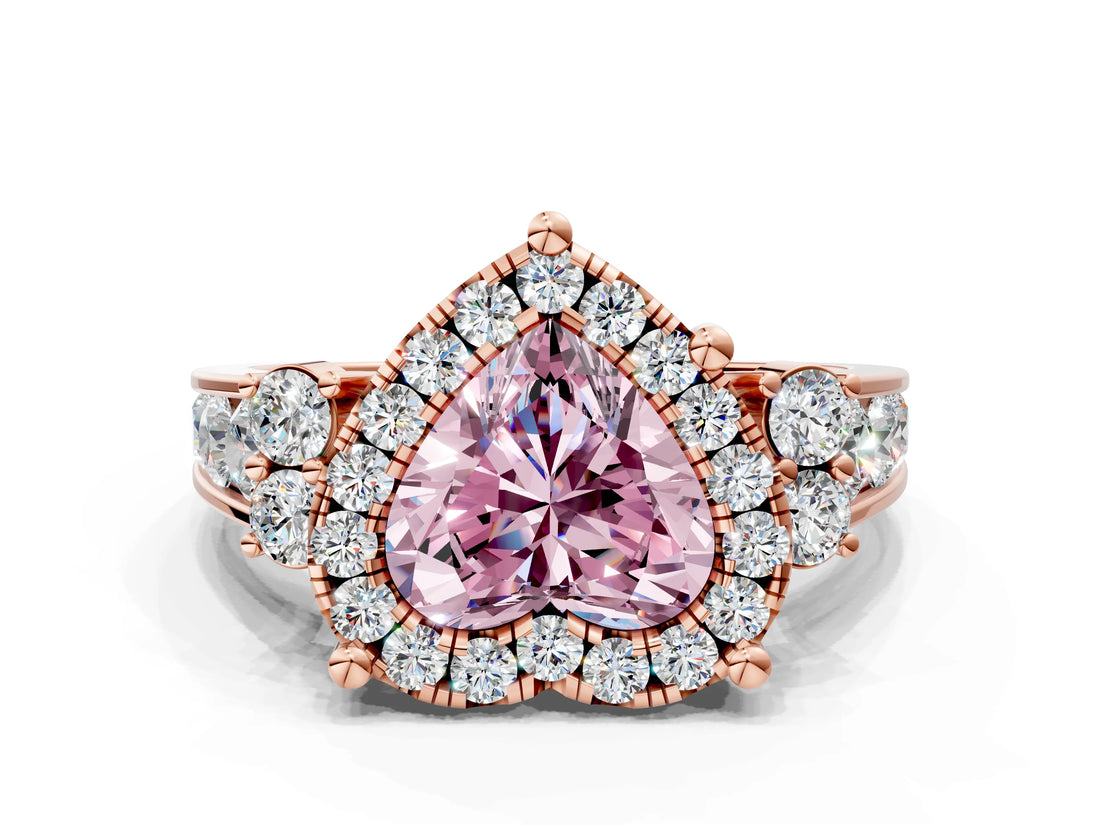 Rose gold Fancy Pink Heart  Halo Diamond Engagement Ring with Split Shank and Four-Prong Setting_43