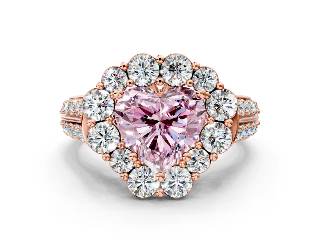 Rose gold Fancy Pink Heart  Halo Diamond Engagement Ring with Split Shank and Prong Setting_66