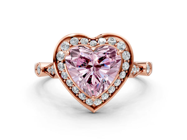 Rose gold Fancy Pink Heart  Halo Diamond Engagement Ring with Twisted Band and Four-Prong Setting