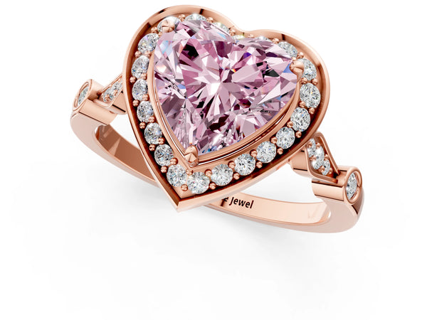 Rose gold Fancy Pink Heart  Halo Diamond Engagement Ring with Twisted Band and Four-Prong Setting