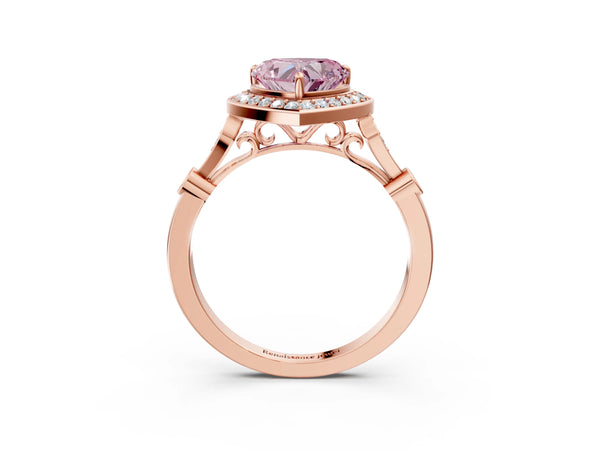 Rose gold Fancy Pink Heart  Halo Diamond Engagement Ring with Twisted Band and Four-Prong Setting