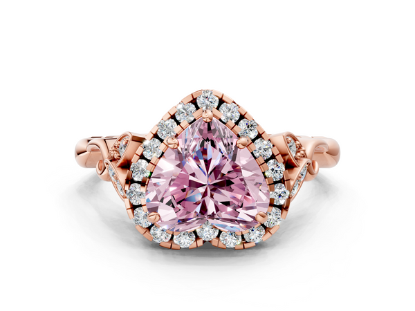 Rose gold Fancy Pink Heart  Halo Diamond Engagement Ring with Vintage-Inspired Band and Four-Prong Setting
