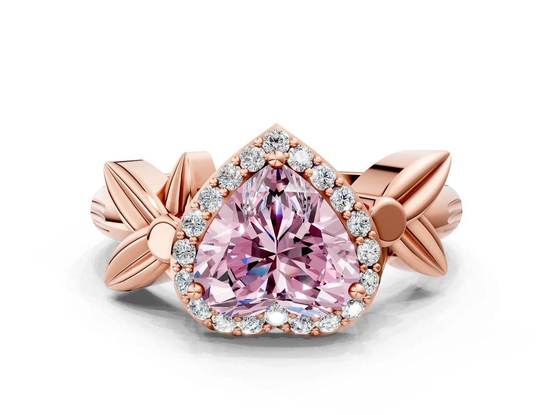 Rose gold Fancy Pink Heart  Halo Diamond Floral Band with Four-Prong Setting_55