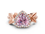 Rose gold Fancy Pink Heart  Halo Diamond Floral Band with Four-Prong Setting_55