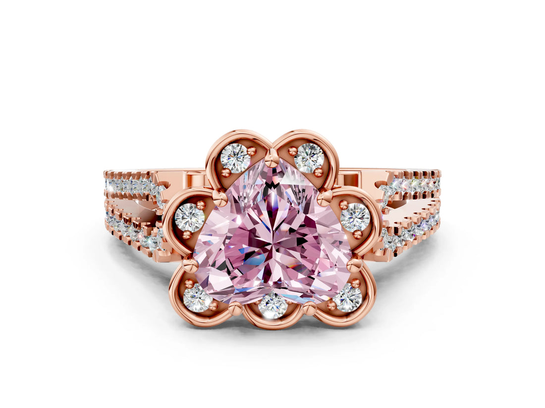Rose gold Fancy Pink Heart  Halo Diamond Floral Split Shank Engagement Ring 1