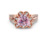 Rose gold Fancy Pink Heart  Halo Diamond Floral Split Shank Engagement Ring 1