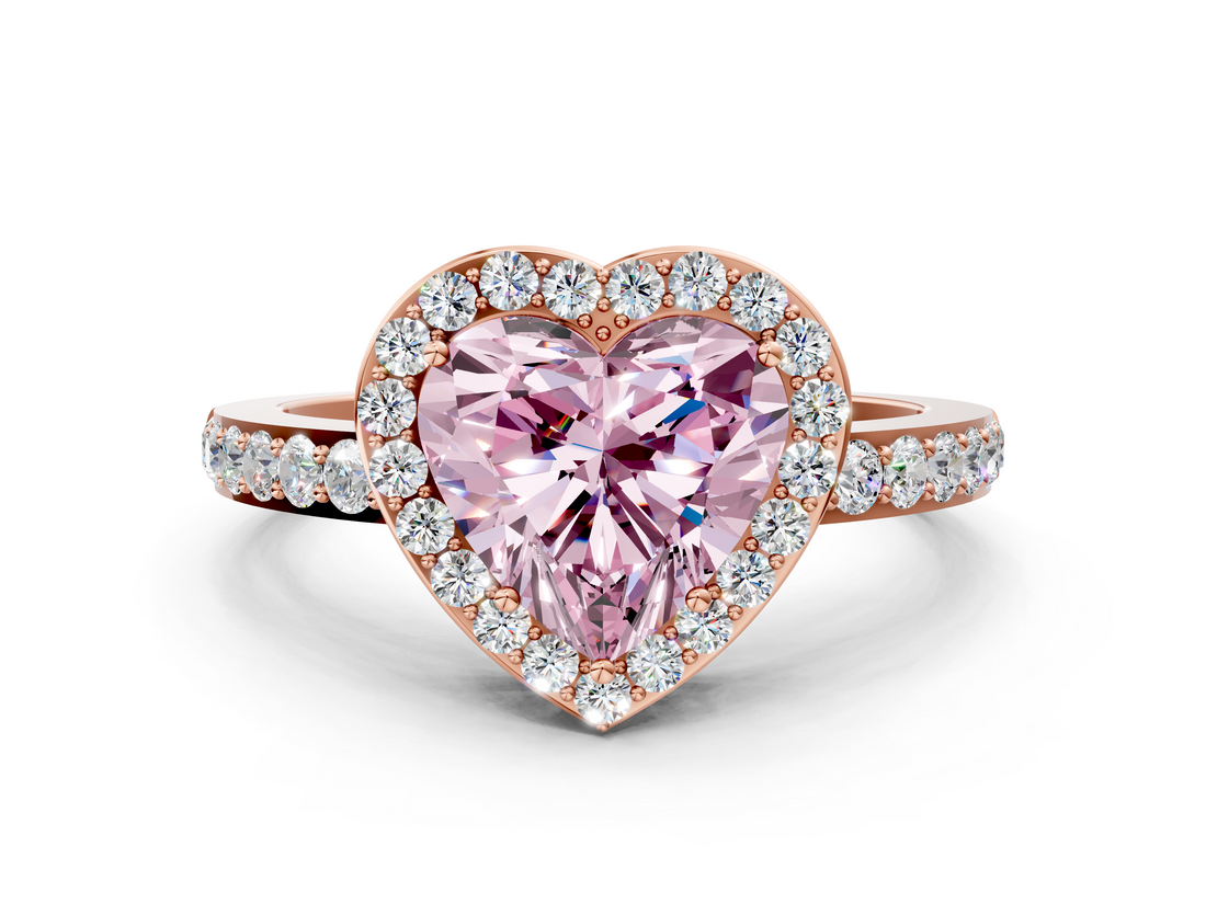 Rose gold Fancy Pink Heart  Halo Diamond Pavé Band Ring with Prong Setting_20