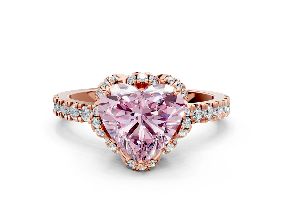 Rose gold Fancy Pink Heart  Halo Diamond Pave Band Ring with Four-Prong Setting_15