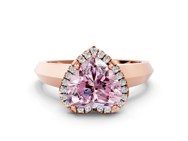 Rose gold Fancy Pink Heart  Halo Diamond Ring with Cathedral Band and Four-Prong Setting