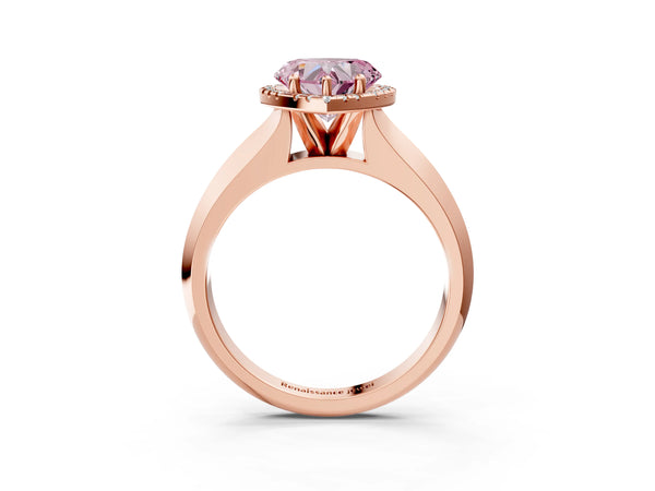 Rose gold Fancy Pink Heart  Halo Diamond Ring with Cathedral Band and Four-Prong Setting