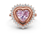 Rose gold Fancy Pink Heart  Halo Diamond Ring with Milgrain Edge and Round Prong Setting_25