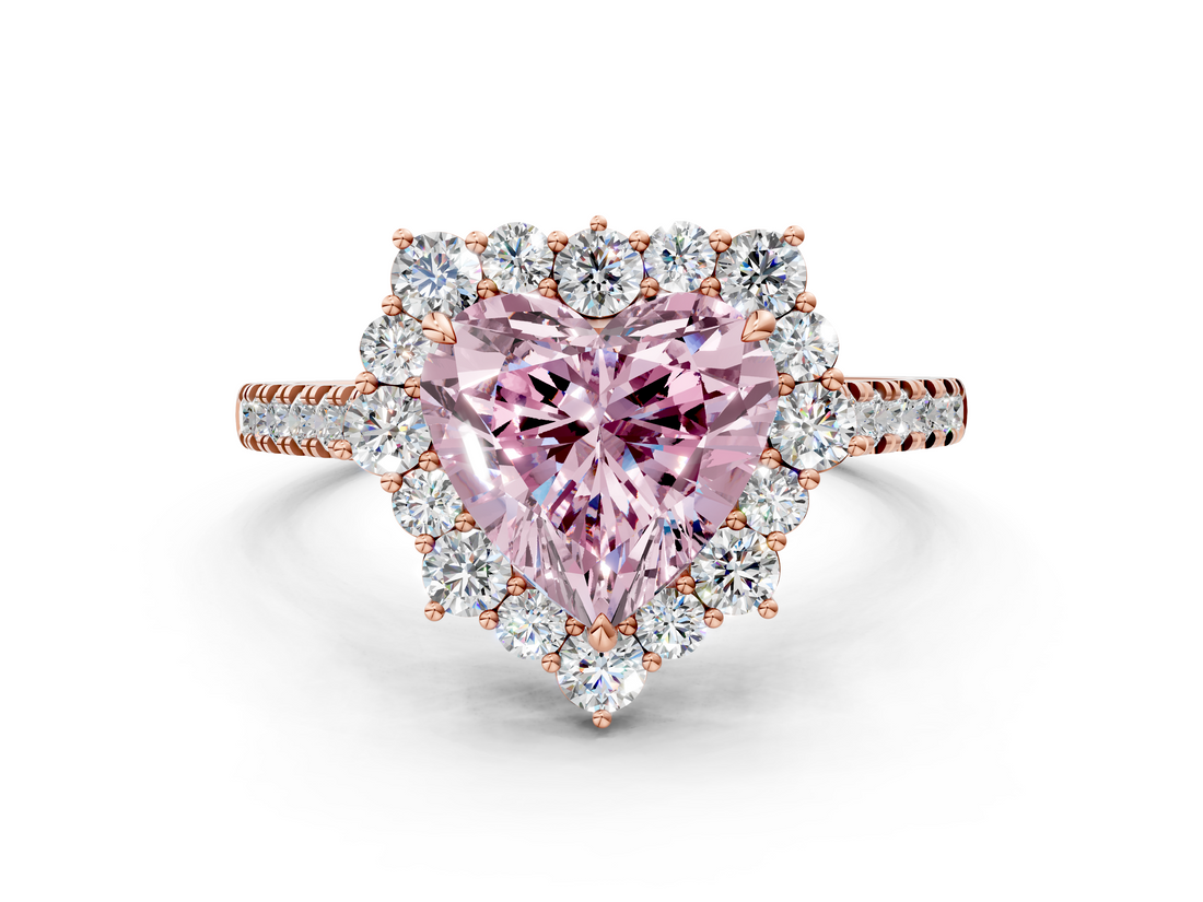 Rose gold Fancy Pink Heart  Halo Diamond Ring with Pavé Band and Prong Setting_20