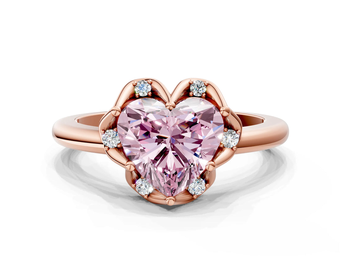 Rose gold Fancy Pink Heart  Halo Diamond Ring with Round Cluster Setting, Solitaire Band, and Four-Prong Setting_49