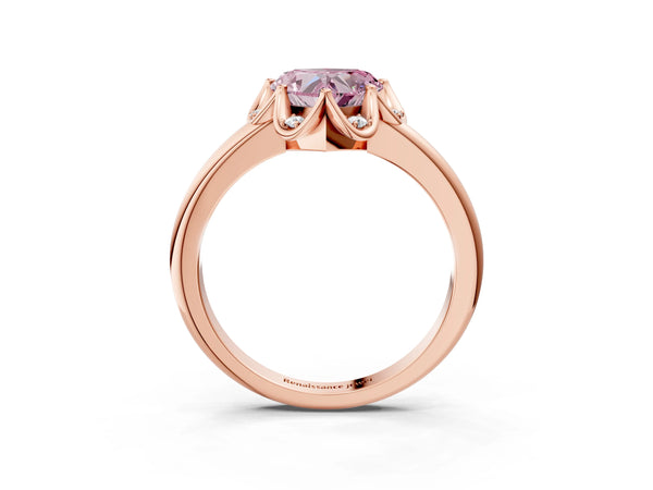 Rose gold Fancy Pink Heart  Halo Diamond Ring with Round Cluster Setting, Solitaire Band, and Four-Prong Setting