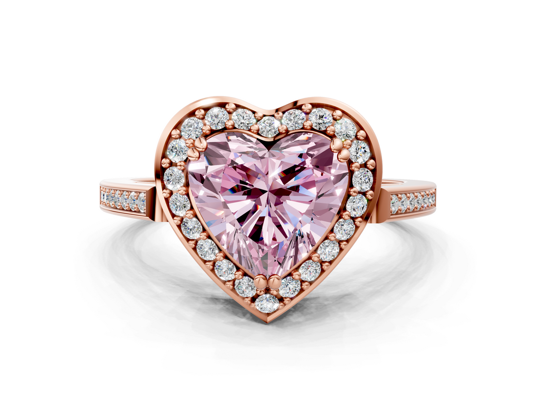 Rose gold Fancy Pink Heart  Halo Diamond Ring with Split Shank and Four-Prong Setting_65
