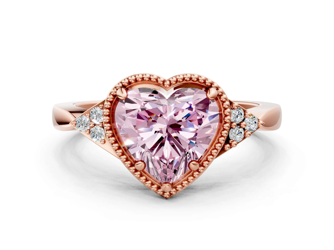 Rose gold Fancy Pink Heart  Halo Diamond Ring with Tapered Band and Four-Prong Setting_3