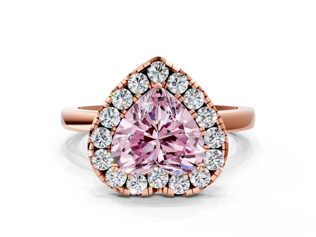 Rose gold Fancy Pink Heart  Halo Diamond Solitaire with Pavé Band and Four-Prong Setting_55