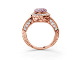 Rose gold Fancy Pink Heart  Halo Diamond Split Shank Ring with Milgrain Detail_52